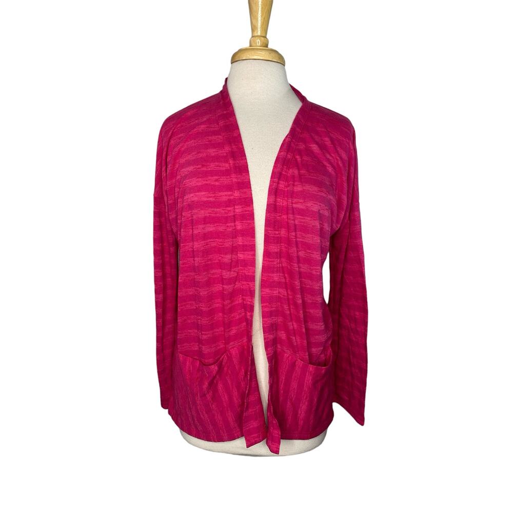 T by TALBOTS Pink-on-pink Burnout Stripe Open Cardigan Top Size Medium Sweater
